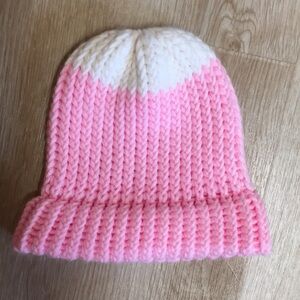 Toddler Girl’s Pink and White Knit Beanie Winter Hat Best for Age 12m-3T